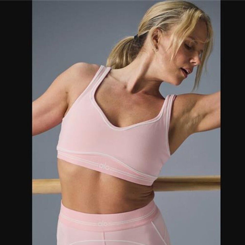 ALO Yoga Pink and White Racerback Sports Bra